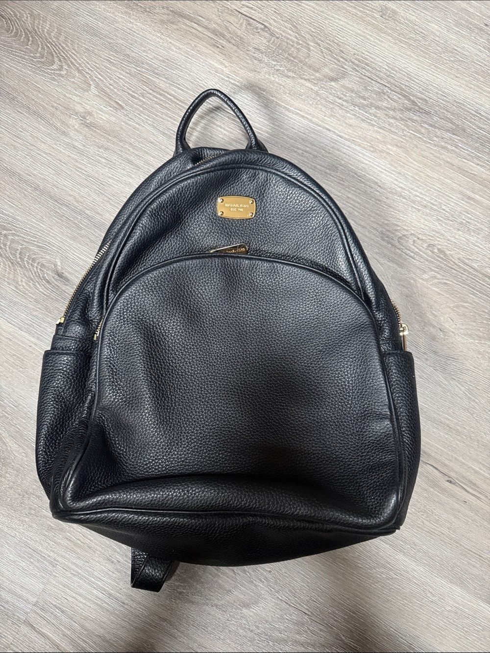 Michael Kors Black Pebbled Leather Backpack with Gold Plate